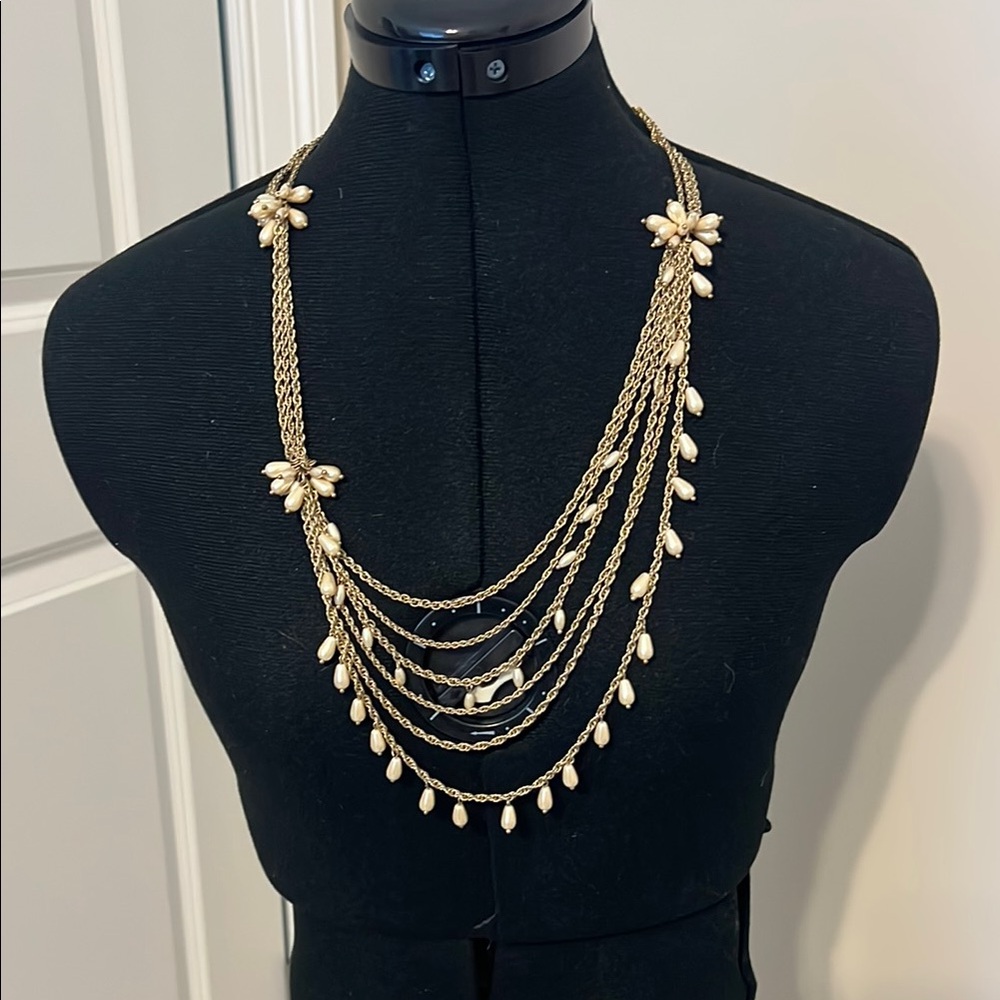 🆕 TALBOTS Gold and Pearl Multi Chain Necklace - Picture 1 of 7
